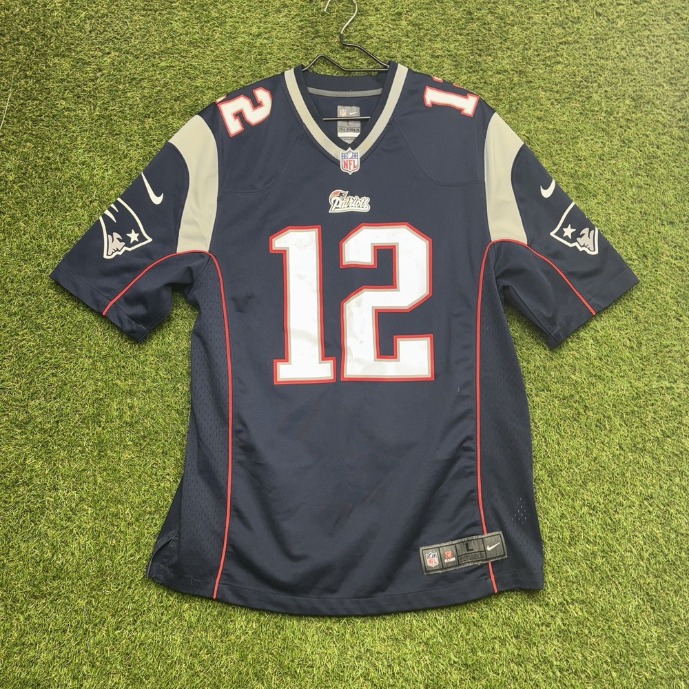 Nike Tom Brady New England Patriots Jersey Mens Large Home Game Navy NFL #12